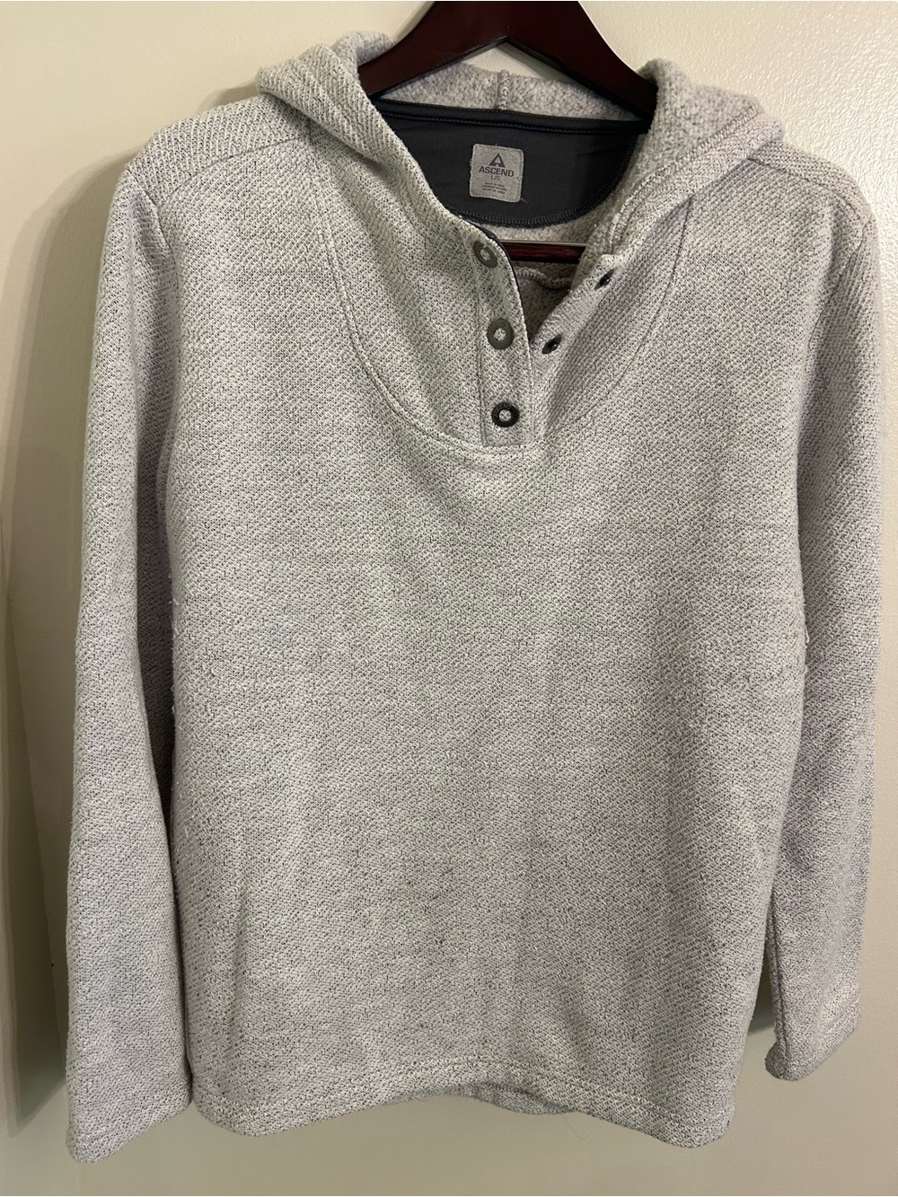 Ascend Men’s Hooded Henley Sweater - Light Gray